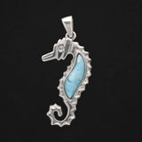 Handgefertigter Larimar Seepferdchen Anhänger aus 925 Sterling Silber | Unikat aus der Dominikanischen Republik