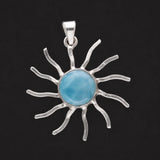 Handgefertigter Larimar Sonnen Anhänger aus 925 Sterling Silber | Unikat aus der Dominikanischen Republik
