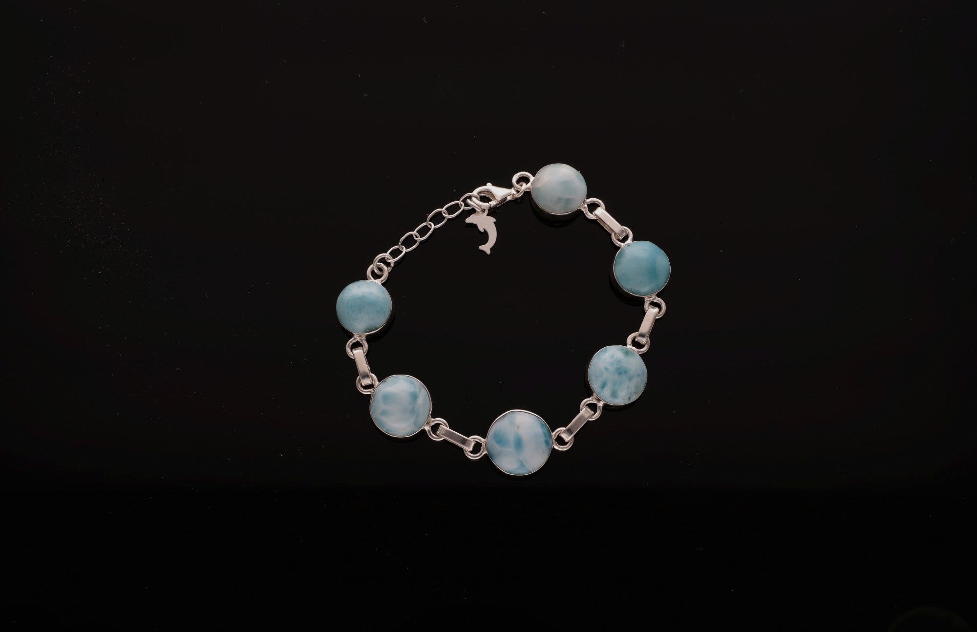 Larimar Armband mit 925 Sterling Silber | Handgefertigtes Unikat aus der Dominikanischen Republik