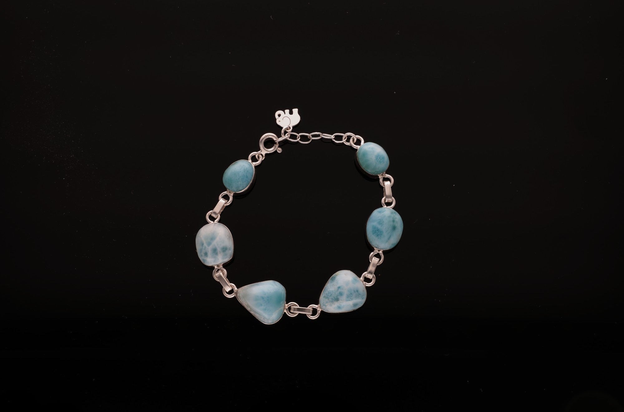 Larimar Armband mit 925 Sterling Silber | Handgefertigtes Unikat aus der Dominikanischen Republik