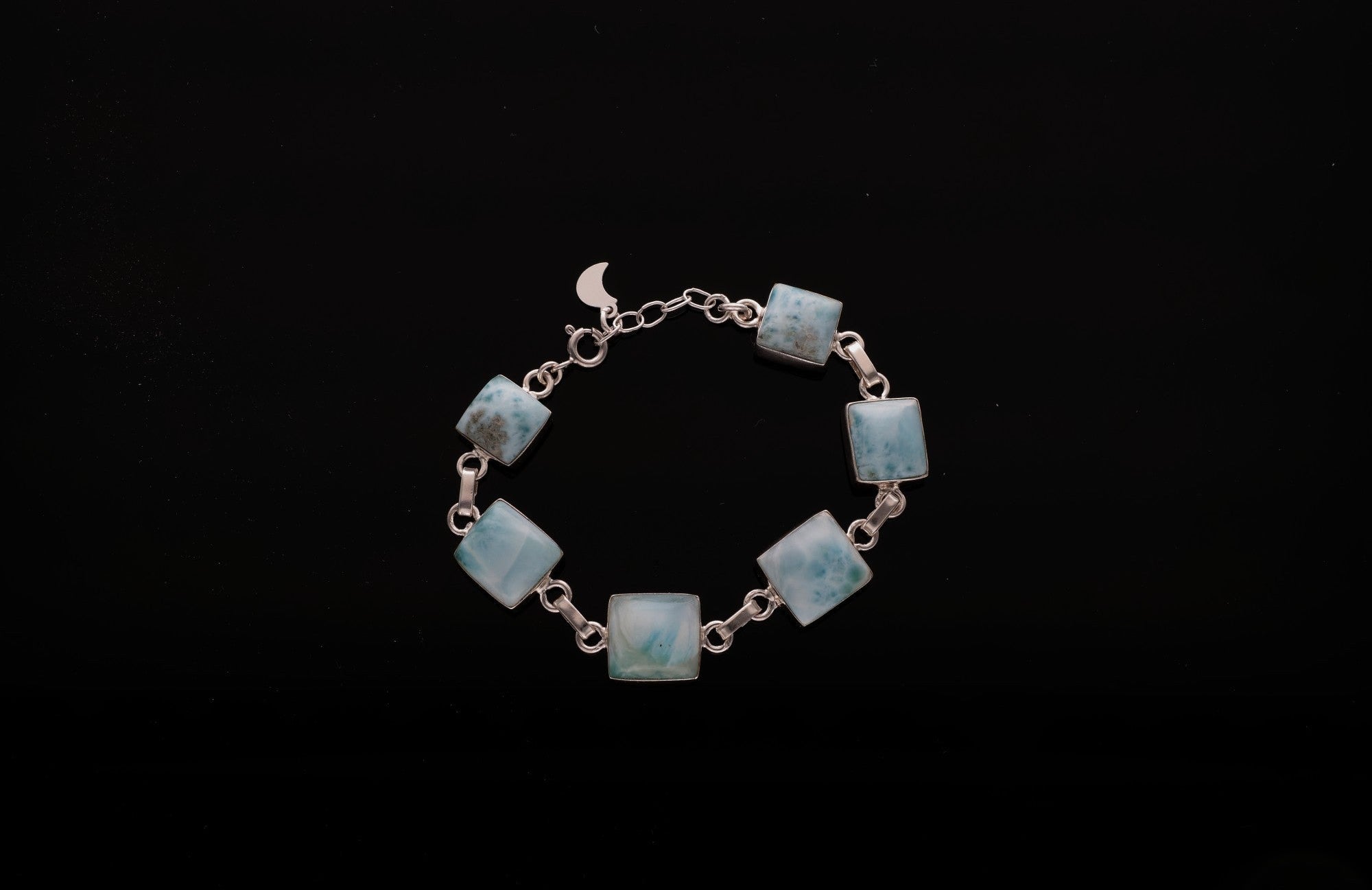 Larimar Armband mit 925 Sterling Silber | Handgefertigtes Unikat aus der Dominikanischen Republik
