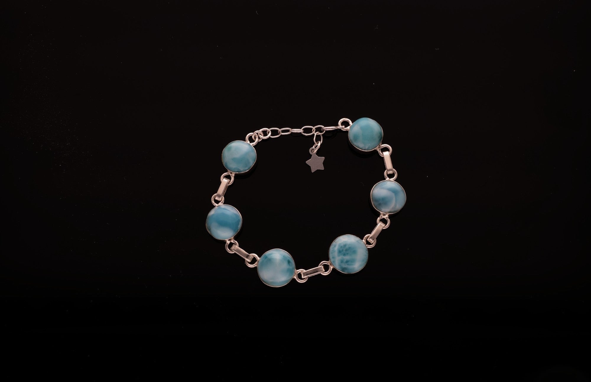 Larimar Armband mit 925 Sterling Silber | Handgefertigtes Unikat aus der Dominikanischen Republik